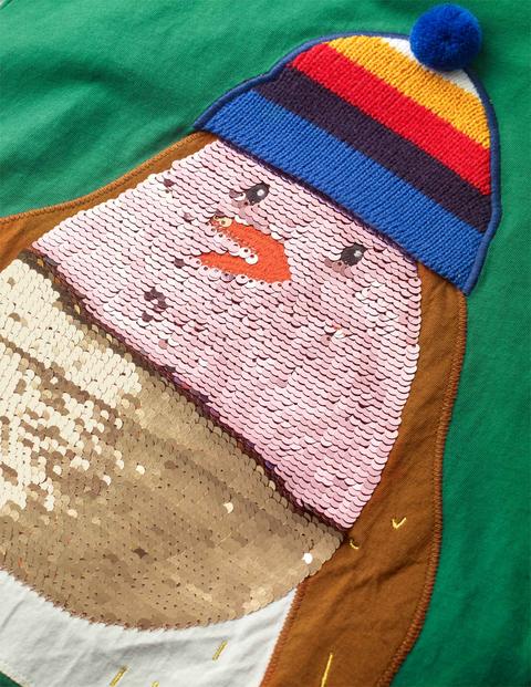Weihnachtliches T-Shirt mit Pailletten - Waldgrün, Rotkehlchen Weihnachtliches T-Shirt mit Pailletten - Waldgrün, Rotkehlchen