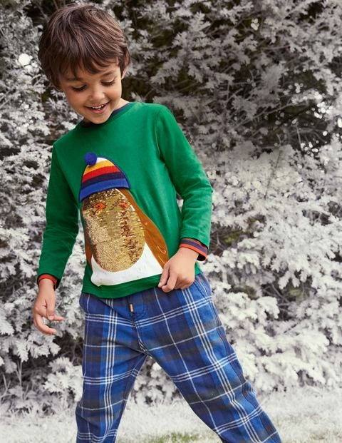 Weihnachtliches T-Shirt mit Pailletten - Waldgrün, Rotkehlchen Weihnachtliches T-Shirt mit Pailletten - Waldgrün, Rotkehlchen