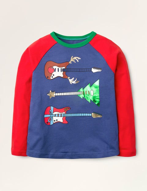 Weihnachtliches Raglan-Shirt - Segelblau, Gitarren Weihnachtliches Raglan-Shirt - Segelblau, Gitarren