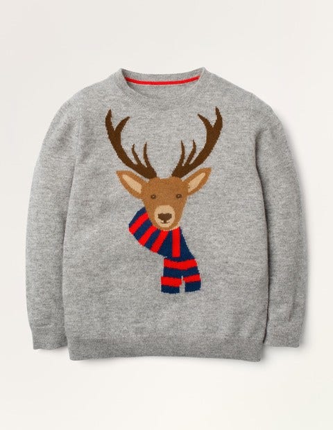 Cashmere Crew Neck Sweater - Grey Marl Reindeer Cashmere Crew Neck Sweater - Grey Marl Reindeer