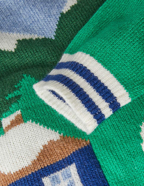 Weihnachtlicher Pullover mit Rundhalsausschnitt - Blau Meliert, Bergszene Weihnachtlicher Pullover mit Rundhalsausschnitt - Blau Meliert, Bergszene