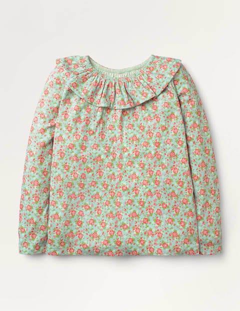 Ruffle Neck Top - Orkney Blue Vintage Posy Ruffle Neck Top - Orkney Blue Vintage Posy