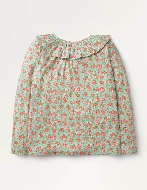 Ruffle Neck Top - Orkney Blue Vintage Posy Ruffle Neck Top - Orkney Blue Vintage Posy
