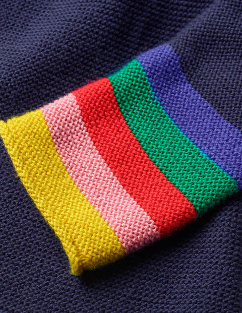 Cotton Cashmere Mix Cardigan - College Navy Rainbow Cotton Cashmere Mix Cardigan - College Navy Rainbow