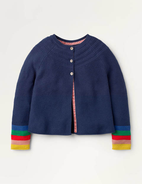 Cotton Cashmere Mix Cardigan - College Navy Rainbow Cotton Cashmere Mix Cardigan - College Navy Rainbow