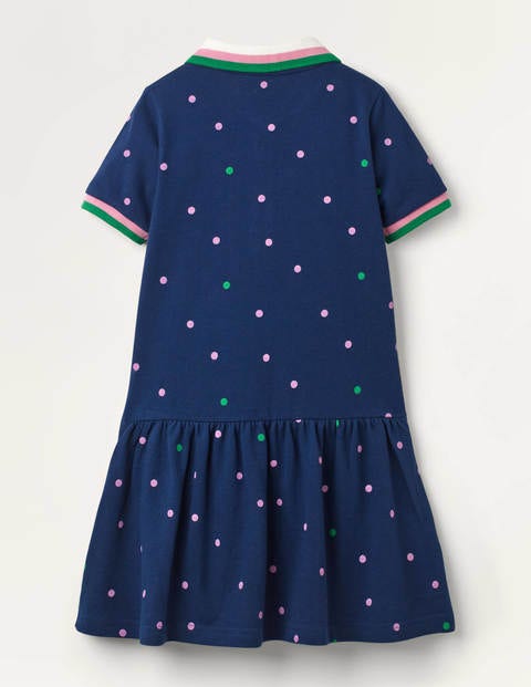 Gepunktetes Polo-Jerseykleid - Dunkelblau, Getupft Gepunktetes Polo-Jerseykleid - Dunkelblau, Getupft