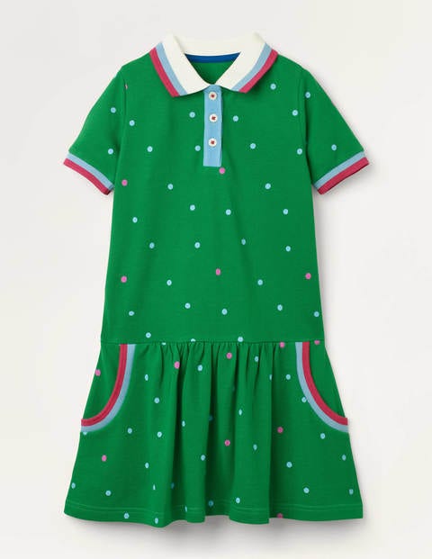 Gepunktetes Polo-Jerseykleid - Schottengrün, Getupft Gepunktetes Polo-Jerseykleid - Schottengrün, Getupft