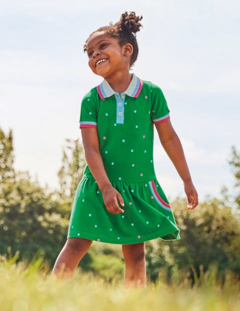 Gepunktetes Polo-Jerseykleid - Schottengrün, Getupft Gepunktetes Polo-Jerseykleid - Schottengrün, Getupft