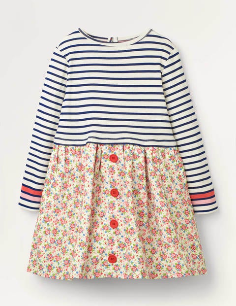 Kleid mit Mustermix - Naturweiß/Blau, Vintage-Blumen Kleid mit Mustermix - Naturweiß/Blau, Vintage-Blumen