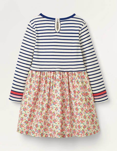 Kleid mit Mustermix - Naturweiß/Blau, Vintage-Blumen Kleid mit Mustermix - Naturweiß/Blau, Vintage-Blumen
