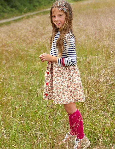 Kleid mit Mustermix - Naturweiß/Blau, Vintage-Blumen Kleid mit Mustermix - Naturweiß/Blau, Vintage-Blumen