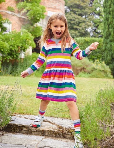 Jersey Printed Dress - Brilliant Blue Multistripe Jersey Printed Dress - Brilliant Blue Multistripe