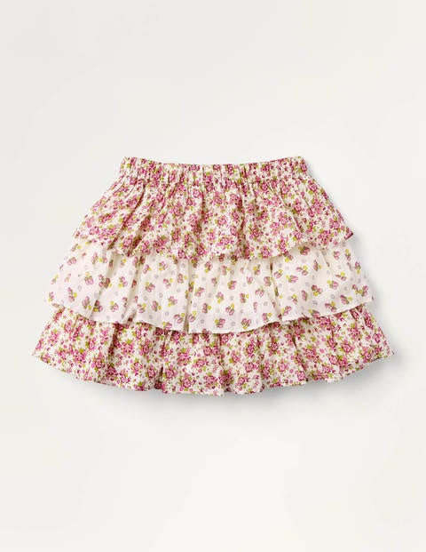 Jupe volantée à motif floral vintage - Motif Vintage Posy ivoire/prune Jupe volantée à motif floral vintage - Motif Vintage Posy ivoire/prune