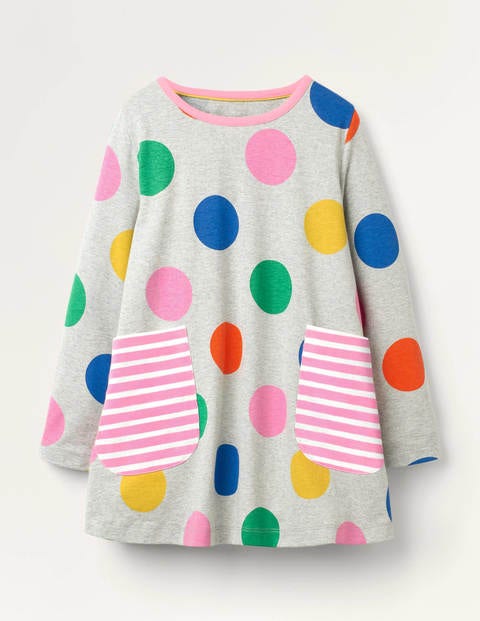 Printed Jersey Pocket Tunic - Grey Marl Multi Large Spot Printed Jersey Pocket Tunic - Grey Marl Multi Large Spot