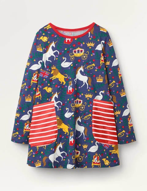 Printed Jersey Pocket Tunic - Navy Great British Toile Printed Jersey Pocket Tunic - Navy Great British Toile