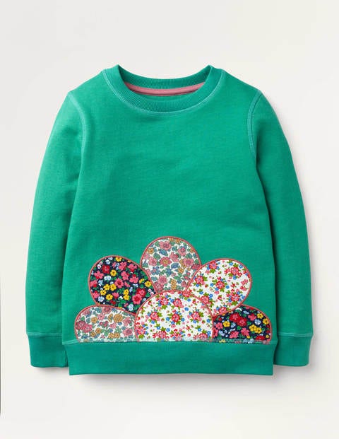 Appliqué Snuggly Sweatshirt - Asparagus Green Flower Appliqué Snuggly Sweatshirt - Asparagus Green Flower
