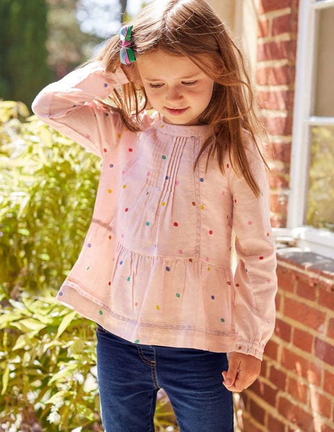Lace Insert Woven Top - Provence Pink Confetti Spot Lace Insert Woven Top - Provence Pink Confetti Spot