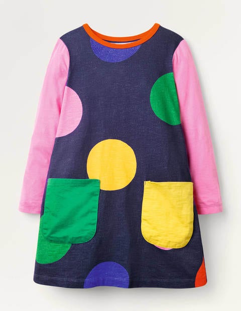 Fun Pocket Jersey Dress - College Navy Multi Jumbo Spot Fun Pocket Jersey Dress - College Navy Multi Jumbo Spot