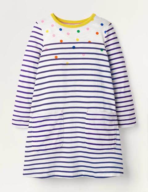 Fröhliches Jerseykleid mit Tasche - Schuluniform-Navy, Verstreute Tupfen Fröhliches Jerseykleid mit Tasche - Schuluniform-Navy, Verstreute Tupfen