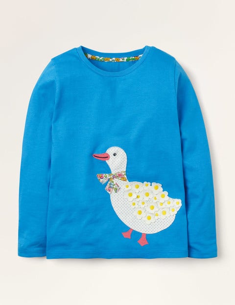 Oberteil mit Applikationen vorne und hinten - Tiefblau, Gänse Oberteil mit Applikationen vorne und hinten - Tiefblau, Gänse