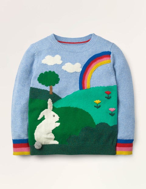 Pullover mit Häschenszene - Eisblau, Häschen Pullover mit Häschenszene - Eisblau, Häschen