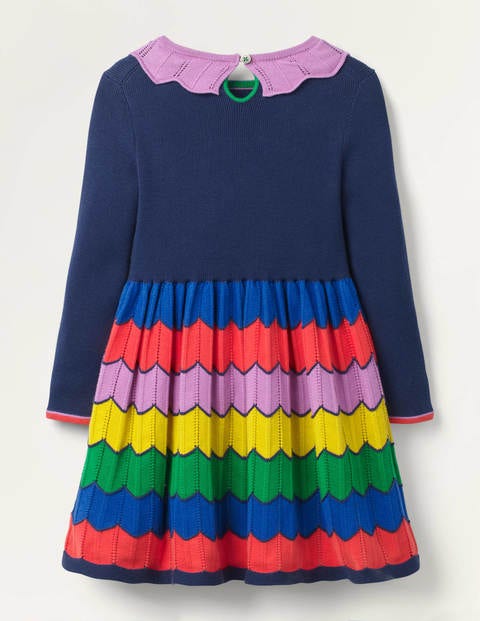 Colourful Knitted Dress - College Navy Rainbow Colourful Knitted Dress - College Navy Rainbow