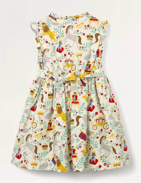 Crown Printed Bow Dress - Ivory Great British Toile Crown Printed Bow Dress - Ivory Great British Toile