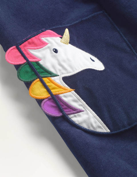 Cord-Schürzenkleid mit Taschen-Applikation - Schuluniform-Navy, Einhorn Cord-Schürzenkleid mit Taschen-Applikation - Schuluniform-Navy, Einhorn