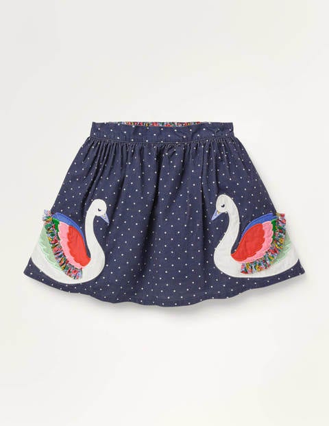 Fröhlicher Rock mit Rüschenapplikationen - Schuluniform-Navy, Schwäne Fröhlicher Rock mit Rüschenapplikationen - Schuluniform-Navy, Schwäne