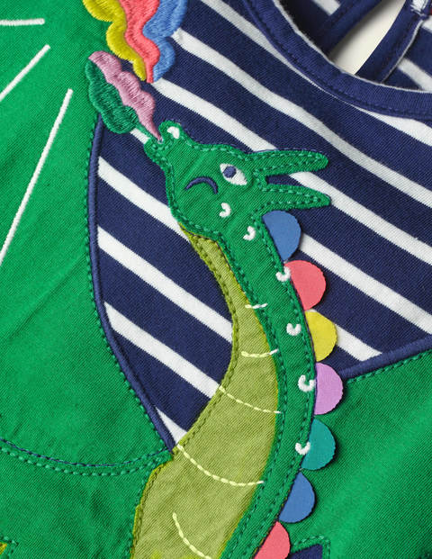 Kleid mit Flatterärmeln und Applikation - Segelblau/Naturweiß, Drache Kleid mit Flatterärmeln und Applikation - Segelblau/Naturweiß, Drache
