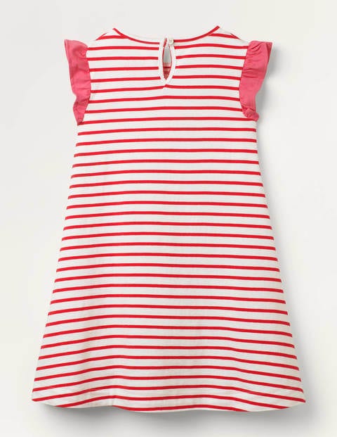 Kleid mit Flatterärmeln und Applikation - Naturweiß/Rockabilly-Rot, Einhorn Kleid mit Flatterärmeln und Applikation - Naturweiß/Rockabilly-Rot, Einhorn
