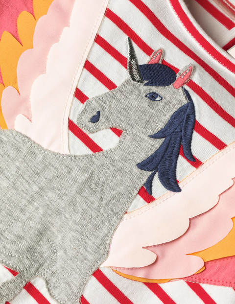 Kleid mit Flatterärmeln und Applikation - Naturweiß/Rockabilly-Rot, Einhorn Kleid mit Flatterärmeln und Applikation - Naturweiß/Rockabilly-Rot, Einhorn