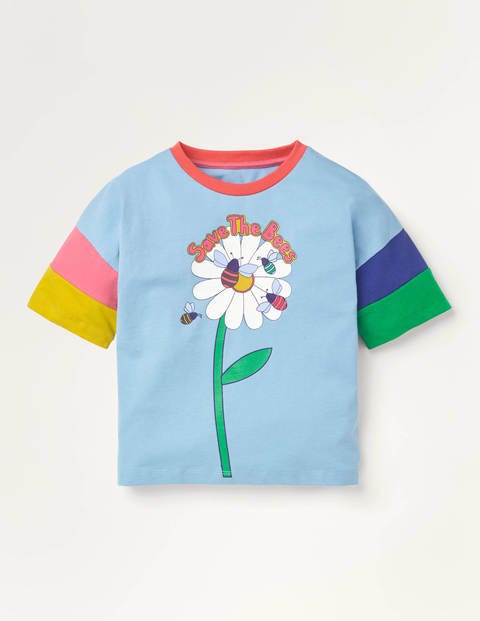 Rainbow Sleeve T-shirt - Frosted Blue Save the Bees Rainbow Sleeve T-shirt - Frosted Blue Save the Bees