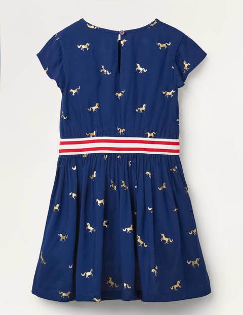 Foil Printed Waistband Dress - College Navy/Gold Unicorn Foil Printed Waistband Dress - College Navy/Gold Unicorn