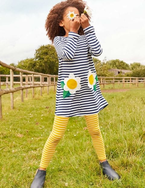 Appliqué Pocket Tunic - College Blue/Ivory Flower Appliqué Pocket Tunic - College Blue/Ivory Flower