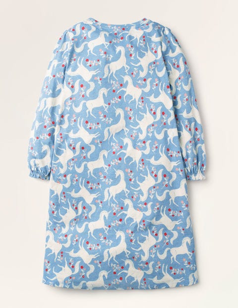 Printed Long-sleeved Nightgown - Blue Unicorn Floral Printed Long-sleeved Nightgown - Blue Unicorn Floral