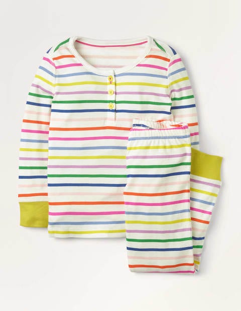 Kuscheliges Henley-Pyjama-Set - Knallpink/Bunt Gestreift Kuscheliges Henley-Pyjama-Set - Knallpink/Bunt Gestreift