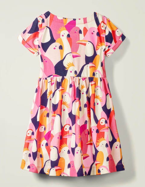 Fun Jersey Dress - Pink Lemonade Tropical Birds Fun Jersey Dress - Pink Lemonade Tropical Birds
