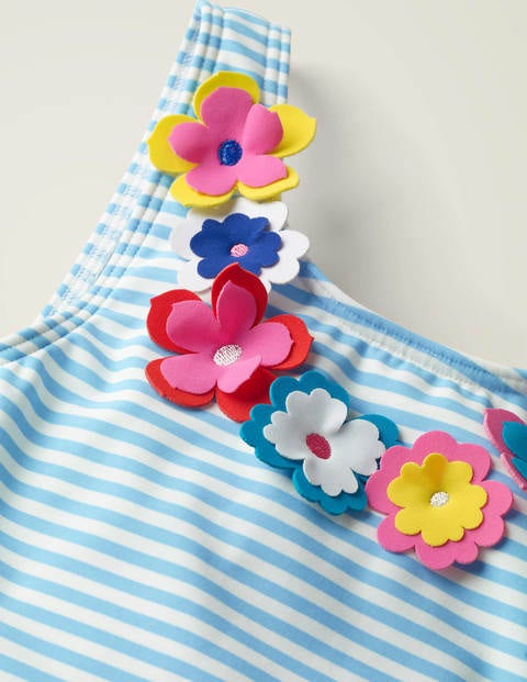 Origineller Badeanzug mit Applikation - Wolkenblau/Naturweiß, Blumen Origineller Badeanzug mit Applikation - Wolkenblau/Naturweiß, Blumen