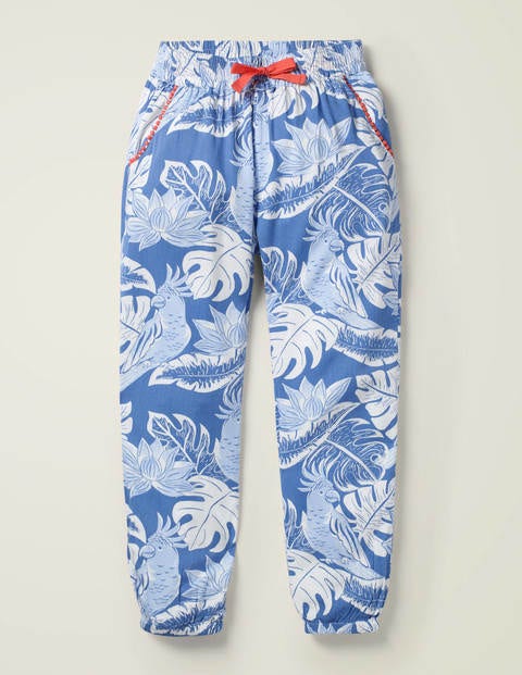 Relaxed Woven Trousers - Sky Blue Etched Parakeet Palm Relaxed Woven Trousers - Sky Blue Etched Parakeet Palm