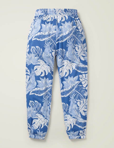 Relaxed Woven Trousers - Sky Blue Etched Parakeet Palm Relaxed Woven Trousers - Sky Blue Etched Parakeet Palm