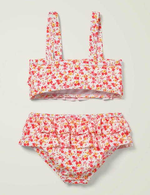 Frilly Bikini Set - Coral Pink Vintage Floral Frilly Bikini Set - Coral Pink Vintage Floral