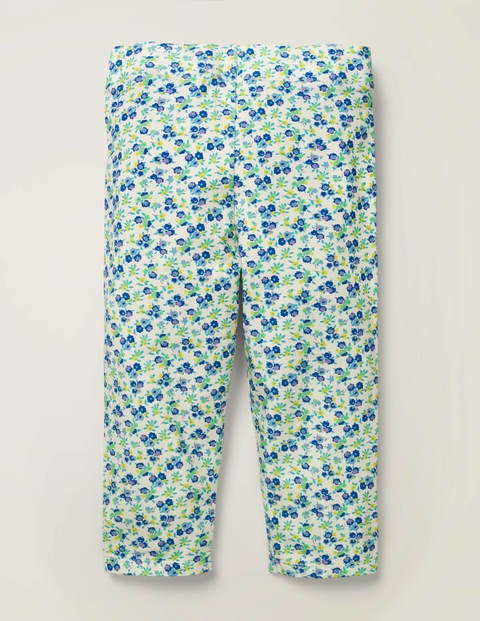 Fröhliche Kurze Leggings - Himmelblau, Vintage-Blumenmuster Fröhliche Kurze Leggings - Himmelblau, Vintage-Blumenmuster