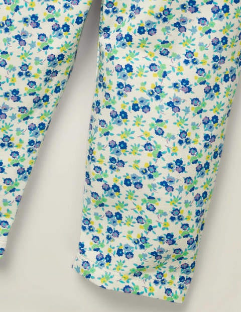 Fröhliche Kurze Leggings - Himmelblau, Vintage-Blumenmuster Fröhliche Kurze Leggings - Himmelblau, Vintage-Blumenmuster