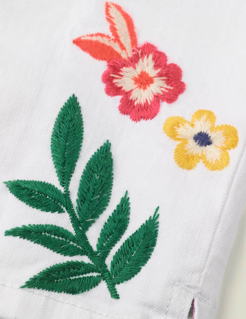 Bestickte Caprihose - Weiß, Blumenmuster Bestickte Caprihose - Weiß, Blumenmuster