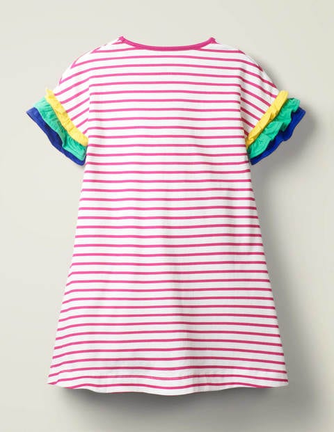 Flutter Sleeve Jersey Dress - Camelia Pink/ White Parrots Flutter Sleeve Jersey Dress - Camelia Pink/ White Parrots
