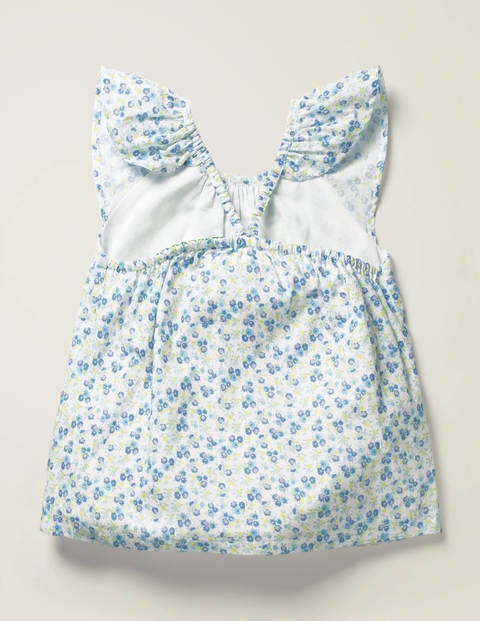 Frill Floral Woven Top - Sky Blue Violet Floral Frill Floral Woven Top - Sky Blue Violet Floral