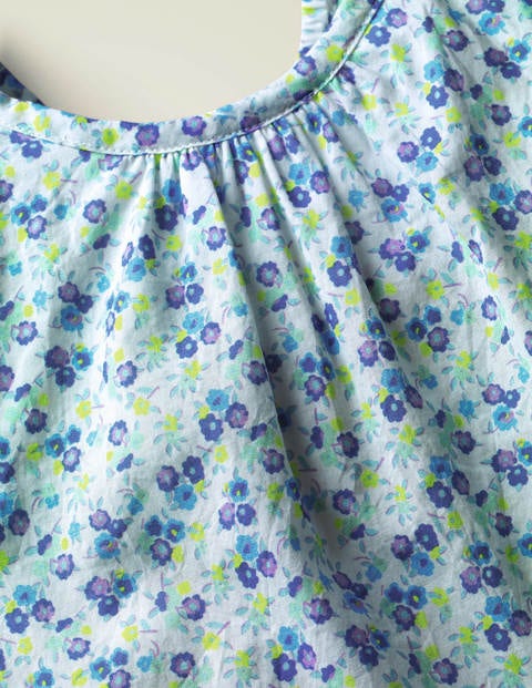 Frill Floral Woven Top - Sky Blue Violet Floral Frill Floral Woven Top - Sky Blue Violet Floral