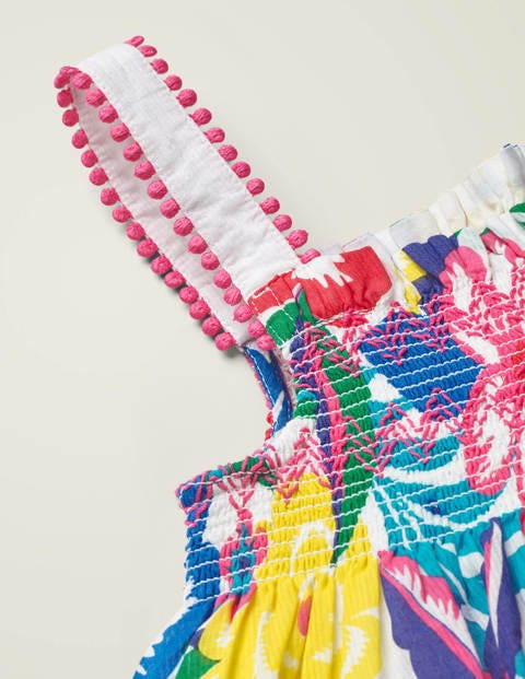 Gemustertes Kleid mit Bommelborte - Bunt, Tropenblüten Gemustertes Kleid mit Bommelborte - Bunt, Tropenblüten