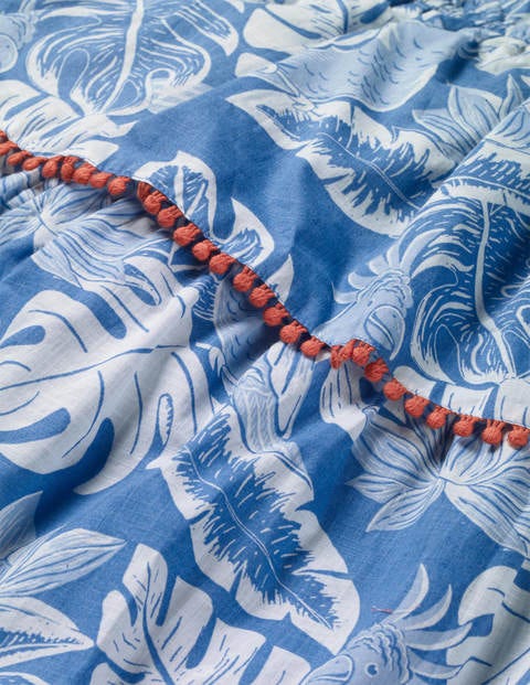 Tiered Woven Dress - Sky Blue Parakeet Palm Tiered Woven Dress - Sky Blue Parakeet Palm